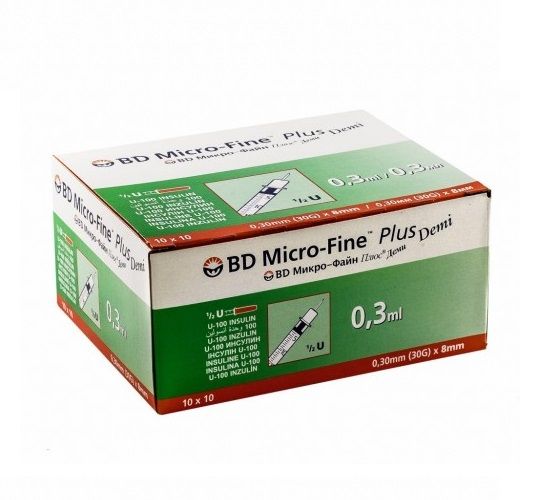 BD Micro-Fine+ Demi 0,30 x 8mm 0,3ml U-100 - Insulinspritze / 100 Stück Becton Dickinson