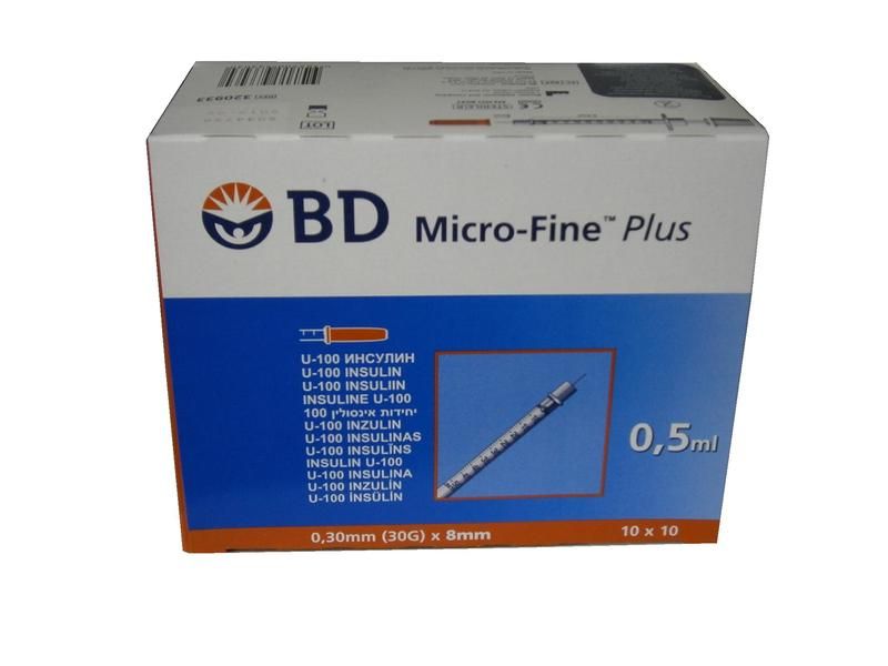 BD Micro-Fine+ Demi 0,50ml x 8mm U-100 - Insulinspritze / 100 Stück Becton Dickinson