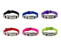 Medizinische Tag-Armbänder - Edelstahl und Silikon - Diabetiker auf Englisch  | schwarz, blau, violett , rot , rosa, hellgrün 
